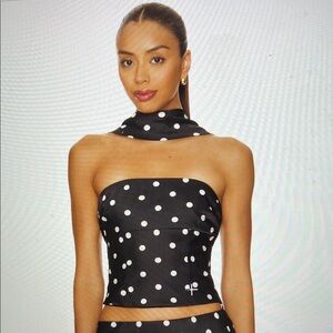 NWT: Revolve Runaway The Label Blaine Top - Black & White Polka Dot - Size M